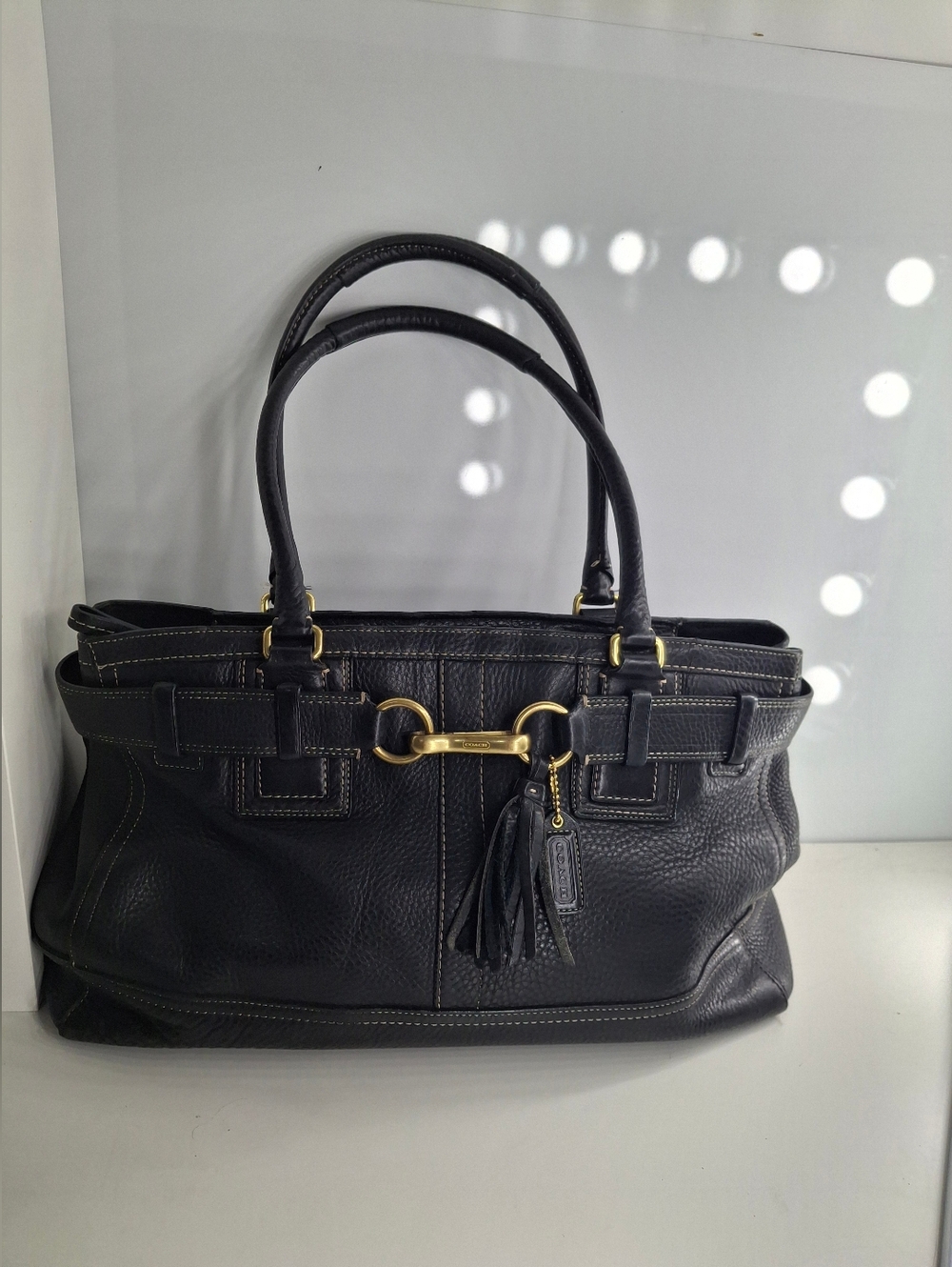 Coach Vintage Black Leather Hampton 10215 Carry All Tote Handbag Purse EUC